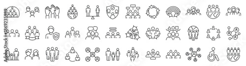 Set of People Vector Icons in Modern Outline Style Isolated on White Background Teamwork Community Social Network Group Leadership Cooperation Management