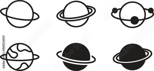Set of planet icons for astronomy and universe projects
