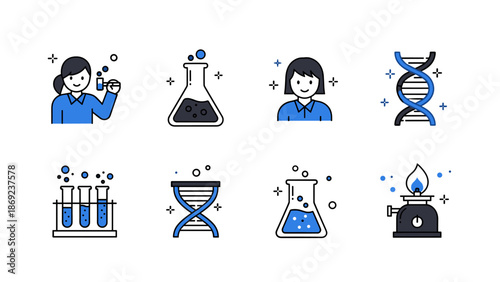 Scientific Laboratory Icons Representing Science, Research, and Experimentation.