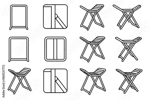 Vector outline drying foldable traction shelves rack curve crest stroke icon tilt
