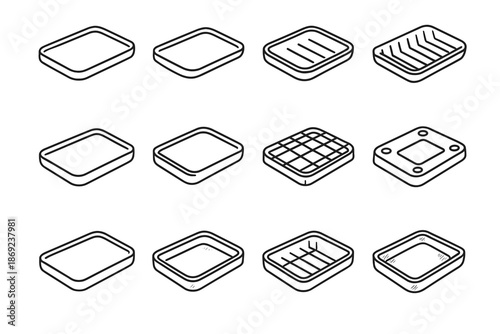 Dish ridge outline boundary tray minimal icon vector curve tile rib crest