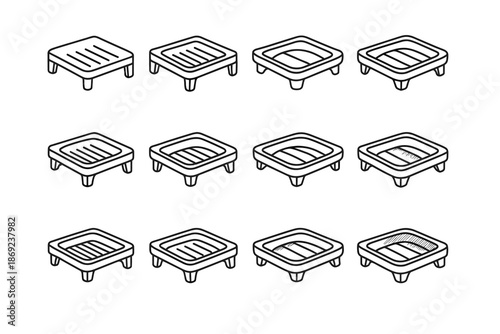 Dash stackable outline stripe underside bowl structural surface tray icon vector plate