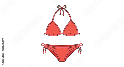 Vibrant red two-piece string bikini illustration ready for summer aquatic activities or beachside relaxation