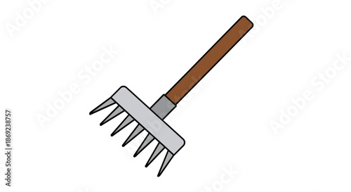 Essential gardening hand tool with sturdy brown handle and grey metal tines in a clear, accessible vector art representation