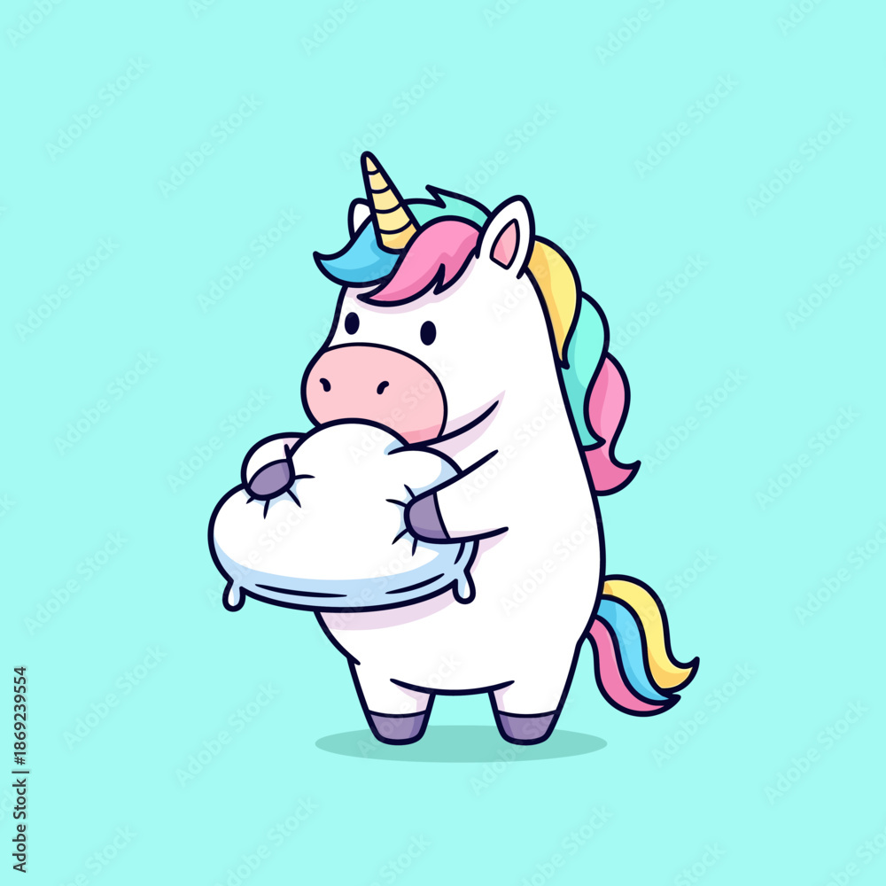 Fototapeta premium Cute Unicorn Holding a Pillow.