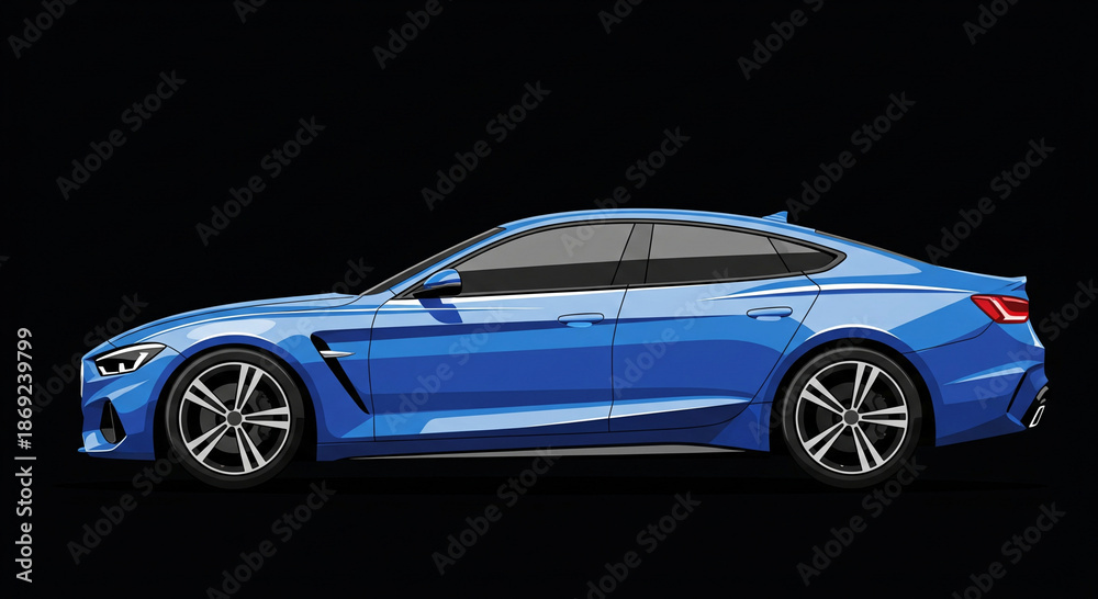 Naklejka premium Sleek modern luxury sports car illustration with aerodynamic design and premium metallic finish.