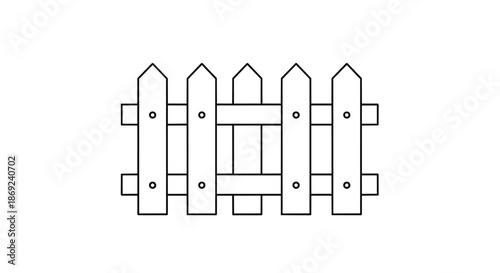 A minimalist outline drawing depicting a classic wooden picket fence segment, perfect for graphic design projects.