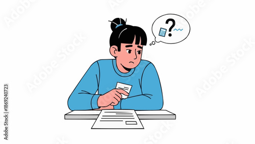 Confused young woman holding a card with a question mark symbol above her head.