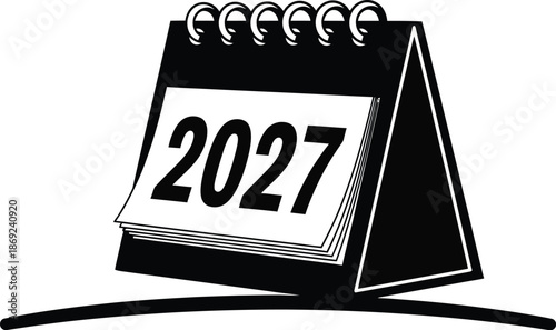 2027 Desk planner new year calendar vector. Desk calendar displaying the year 2027 icon silhouette.