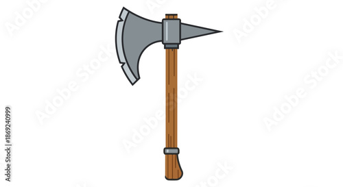 Stylized cartoon battle axe with wooden handle and sharp metal blade and spike design a classic medieval weapon graphic element for design projects