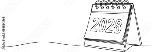 2028 desk planner new year calendar vector. Desk calendar displaying the year 2028 icon silhouette.