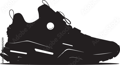 Vector illustration of sport shoes isolated on a white background featuring a digital circuit board pattern and tech line art for a modern engineering concept design