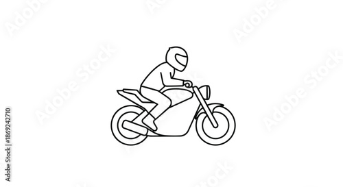 Minimalist Line Art Illustration of a Motorcycle Rider with Helmet Moving Forward