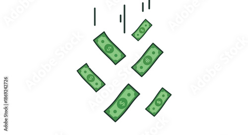 Illustrative depiction of currency units descending, symbolizing financial influx or expenditure, monetary flow visual concept