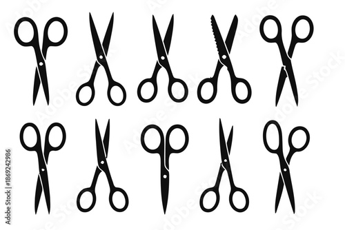 Set of scissors tool for cutting trim paperwork vector illustration