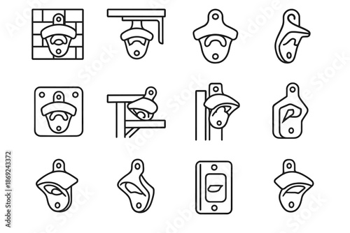 Vector cap steel picnic wall outdoor bracket opener tool plastic bottle icon