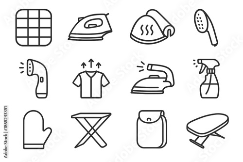 Steamer foldable release icon garment essentials steam travel brush mat ironing vector