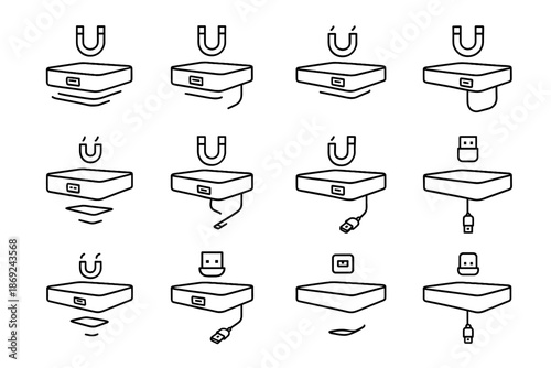 Usb floating airy cable no socket point shelves icon vector under