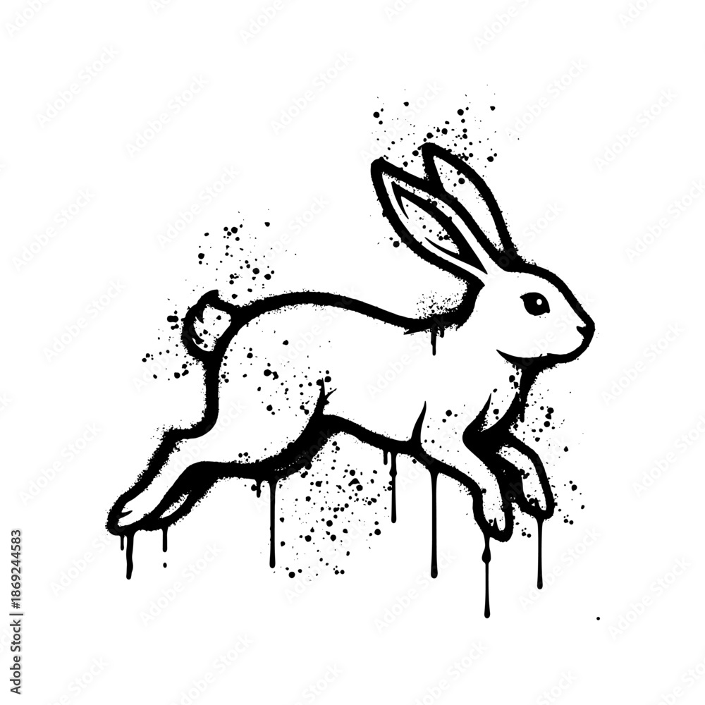 Obraz premium Jumping rabbit animal silhouette spray paint stencil graffiti street art
