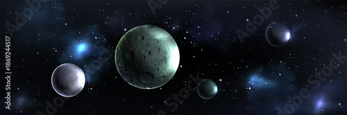 Space galaxy background with realistic planets