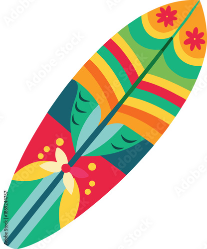 Colorful surfing board clip art with printed and patterned design for beach graphic elements.