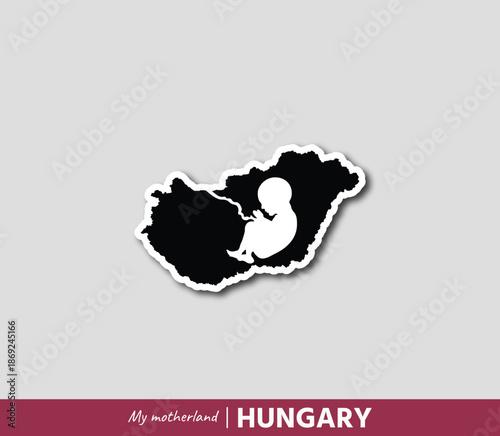 Powerful Hungary map illustration symbolizing birth, roots and national identity. Emotional motherland concept blending geography and human origin.
