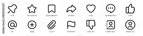Set of social media elements thin line vector icon collection