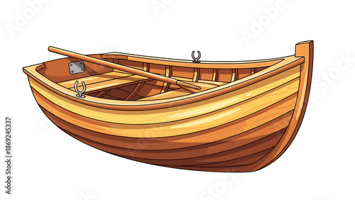 Flat Style Wooden Boat Illustration – Rowboat Vector Design with Transparent Background for Creative Projects