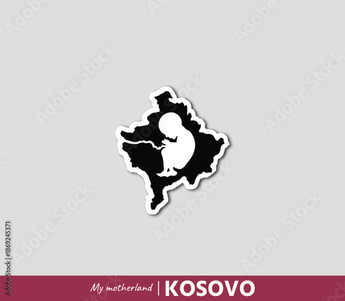 Powerful Kosovo map illustration symbolizing birth, roots and national identity. Emotional motherland concept blending geography and human origin.