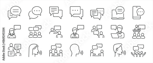 Set of Speech Bubble Communication Chat Vector Line Icons as Message Talk Dialogue Conversation Social Media Contact Support and Announcement