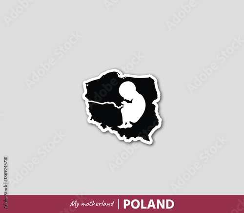 Powerful Poland map illustration symbolizing birth, roots and national identity. Emotional motherland concept blending geography and human origin.