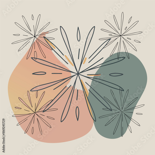 Abstract Botanical Floral Line Art with Modern Earth Tone Shapes,Contemporary Boho Botanical Wall Art in Soft Pastel Tones,Aesthetic Botanical Line Art with Soft Earth Colors,