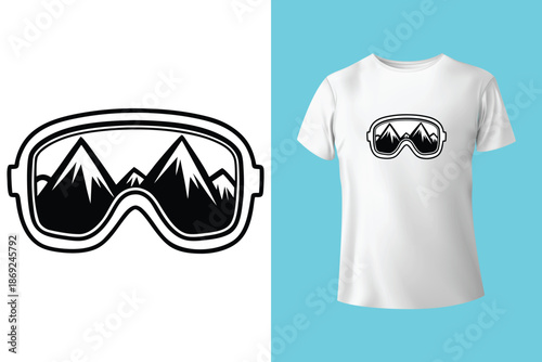 Snowboarder in Action T Shirt Design with Frosted Horizons and Mountain Landscape Vector Illustration Isolated on White Background Adventure and Conquer the Peaks