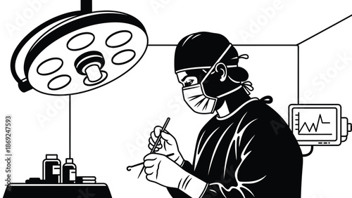 A surgeon in a hospital operating room preparing for a surgical procedure