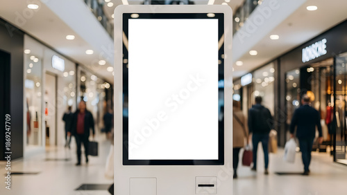 Wallpaper Mural Blank digital advertising screen in modern shopping mall. Vertical billboard mockup with white empty display in retail environment, blurred people Torontodigital.ca