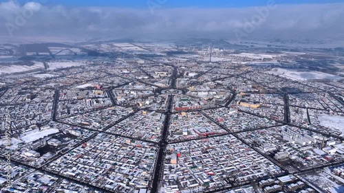 Tekes Xinjiang Bagua City Aerial View After Snowfall