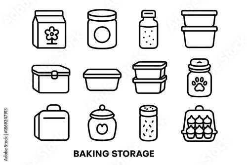 Airtight vector icon sugar flour storage stacking tin bin treat box icons