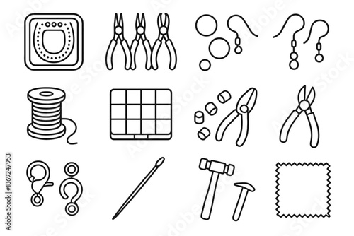 Storage tools stringing bead jewelry hooks set crimp icon making beading vector