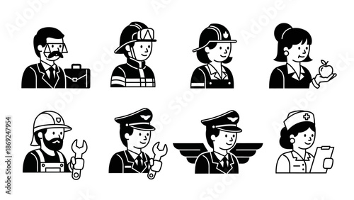 Diverse Professions Illustration Featuring Simplified Icons of Various Career Paths