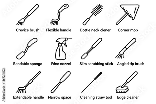 Bendable corner reach cleaner narrow to icon bottle mop duster vector scrubbing