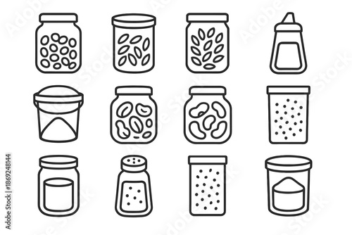Cornmeal spice jar food icon vector box storage oats modern shaker bean
