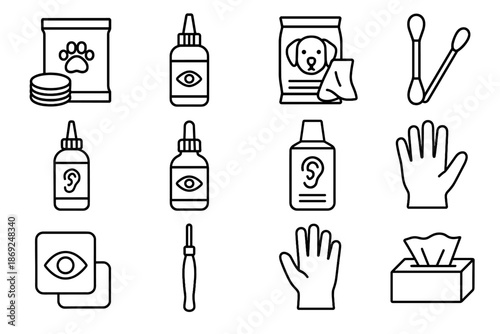 Soft cotton icon pet tissue care vector glove ear bottle lens disposable