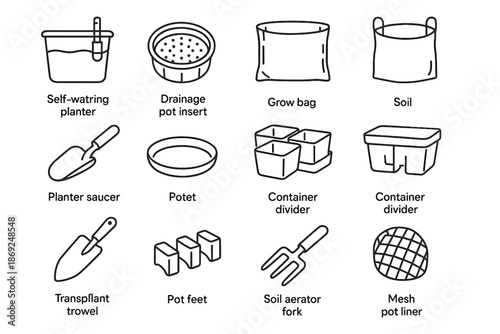 Gardening insert grow spoon railing aerator planter vector scoop pot icons icon