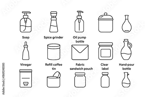 Dispenser box soap bin pouch vector tin spice kitchen icon bottle refillable