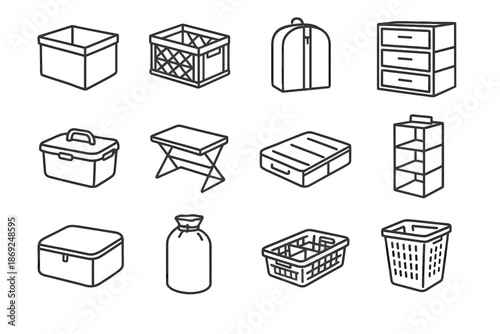 Shelf organizer basket bag vector icons collapsible icon folding fabric storage foldable