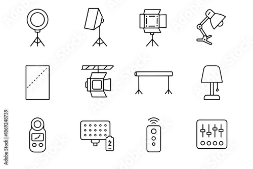Vector ambient softbox control panel fill preset tripod icons icon lighting tools
