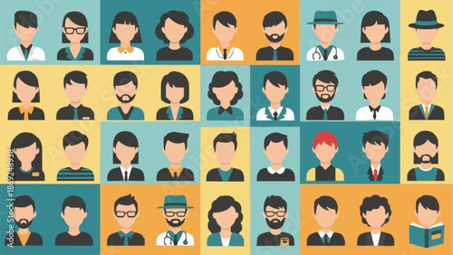 Diverse Group of People Avatars Representing Different Professions and Personalities.