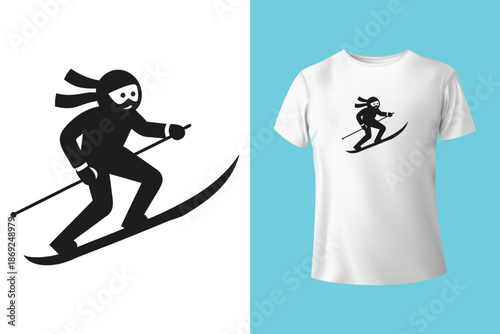 Snowboarder in Action T Shirt Design with Frosted Horizons and Mountain Landscape Vector Illustration Isolated on White Background Adventure and Conquer the Peaks