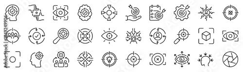 Set of Target Focus Vector Icons Business Goal Achievement Success and Vision Strategy Aim Accuracy and Precision Direction and Marketing Isolated 200 Characters