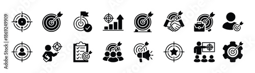 Set of target and goal icons concept of success performance marketing strategy and business development achievement champion